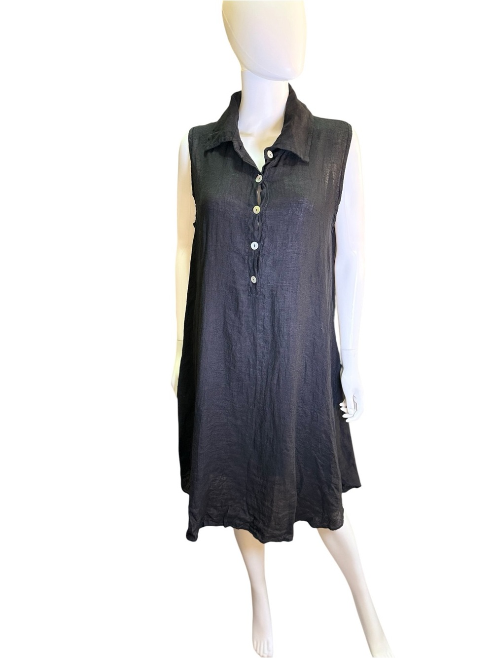 Saga Womens Sleeveless Black Linen Midi Dress with Buttons Size missing NWT